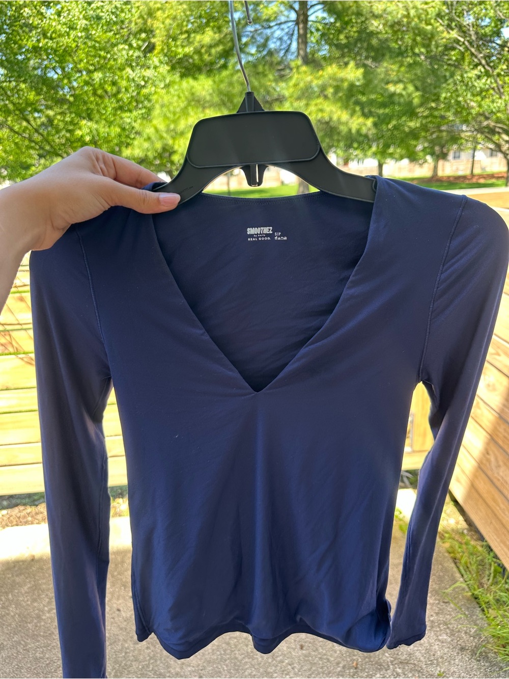 aerie Navy V‑Neck Long Sleeve Top